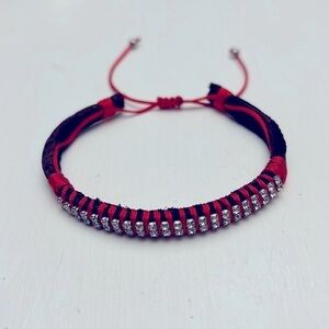 Rhinestone Leather Macrame Red Bracelet